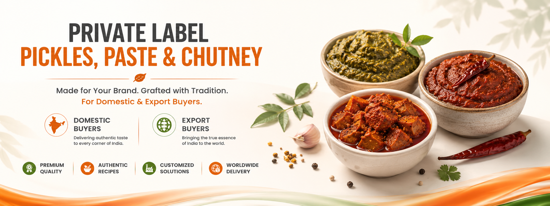 Private label pickles paste and chutney for domestic and export buyers